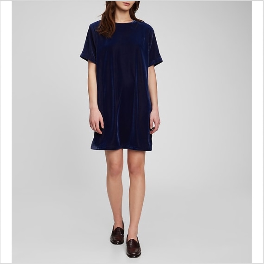 Nwt GAP Petite Black Velvet T-Shirt Dress Size XS